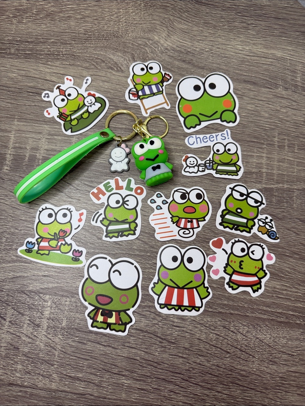 Kero Kero Keroppi Green Sticker & Keychain Set